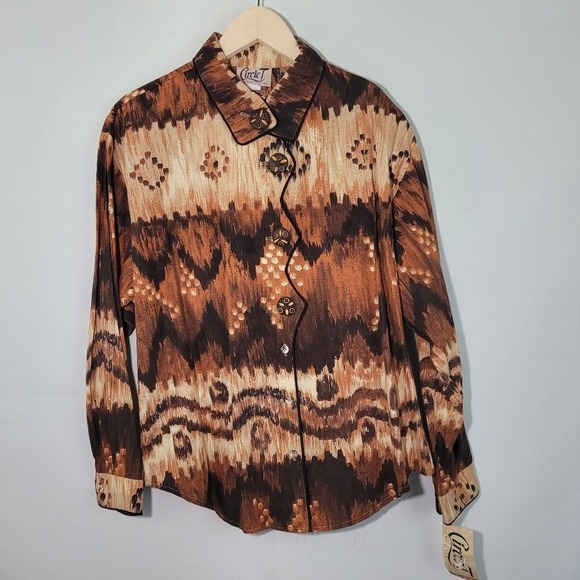 NEW VTG Brown Argyle Pattern Western Rodeo Button Front Cowgirl Top Size Large - Picture 1 of 12